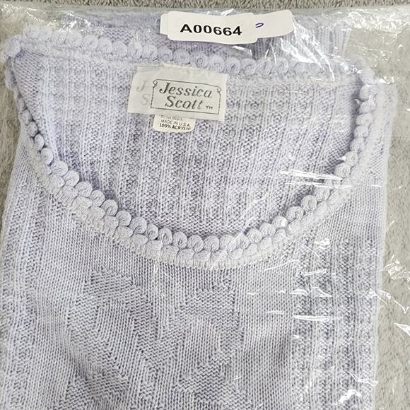 Vintage Jessica Scott Sweater Womens M Blue Crew Neck Short Sleeve Lightweight - Picture 8 of 8